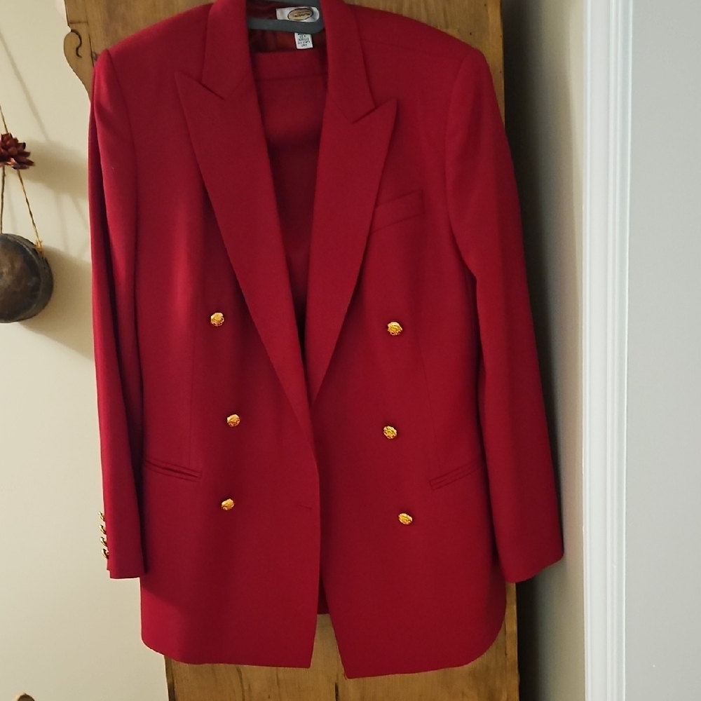 Talbots Red Blazer and Skirt Double Breasted with Gold Buttons